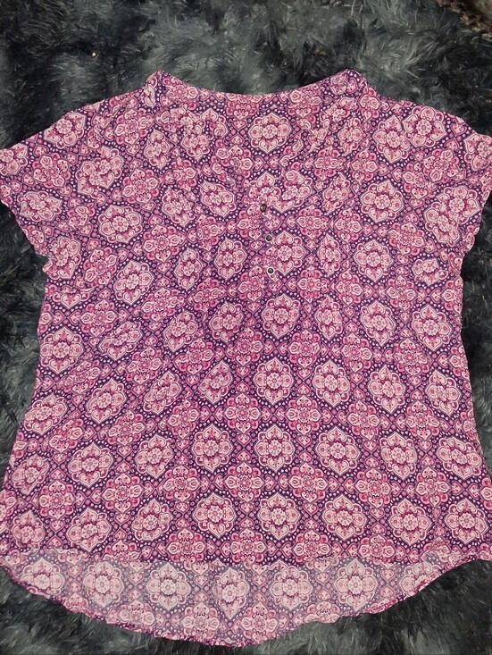 None Tops - Short Sleeve Pink Geometric Print Blouse